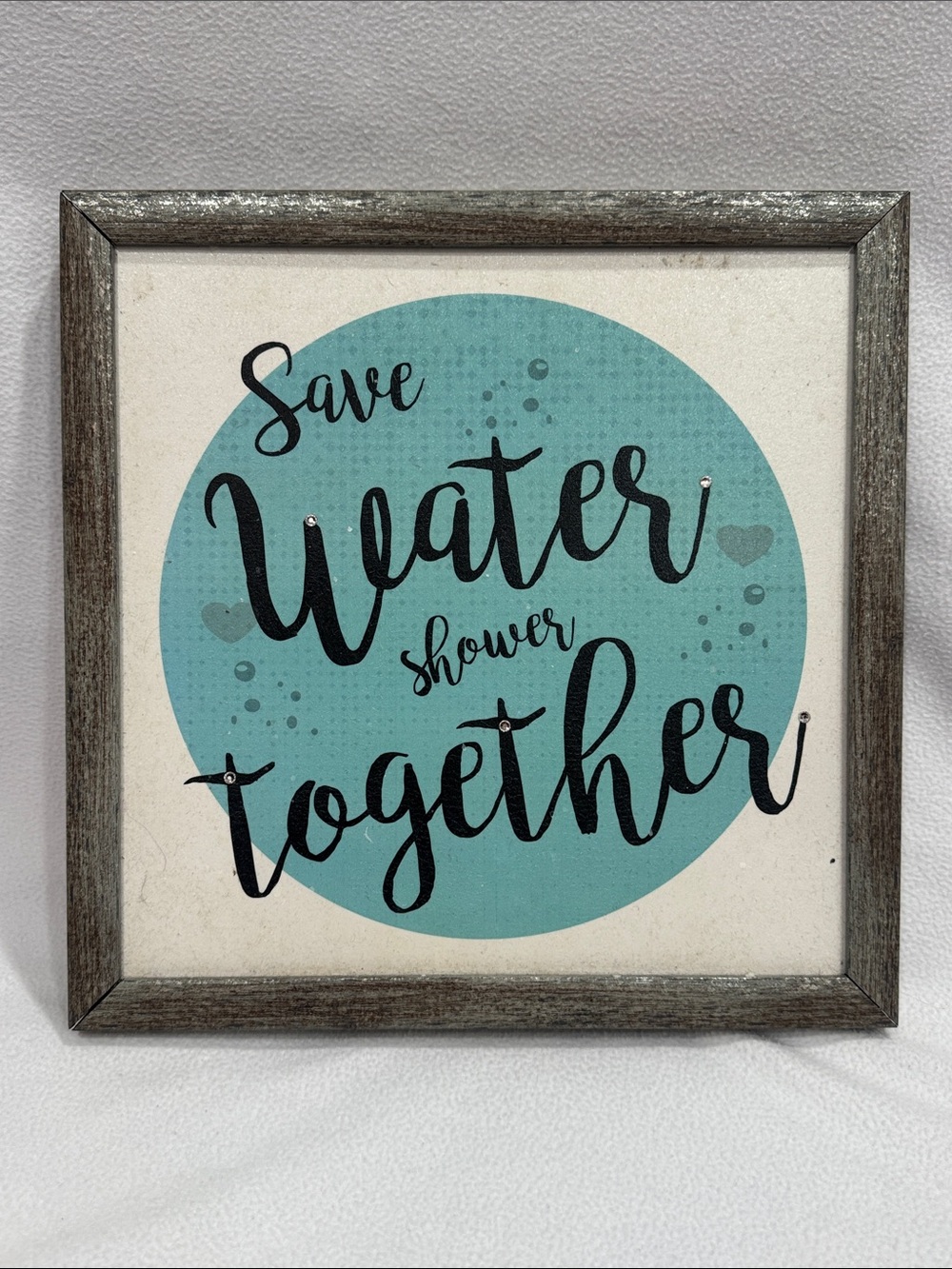 Save Water Shower Together Framed Wall Sign - Teal